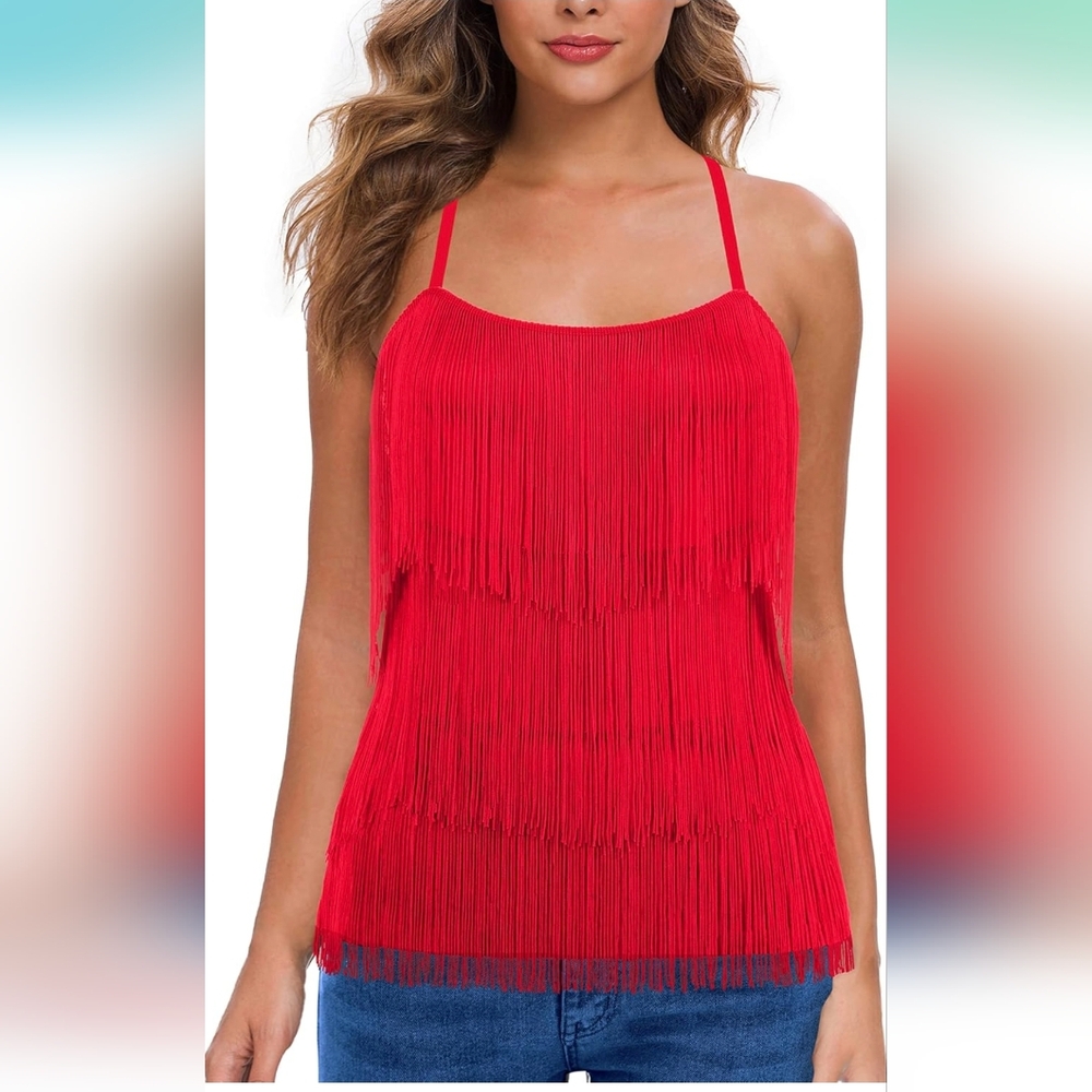 NWT MANER Fringe, Tassel Trim, Cami Spaghetti Strap Tank Top